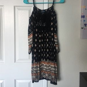 Black dress with tan & lace pattern
